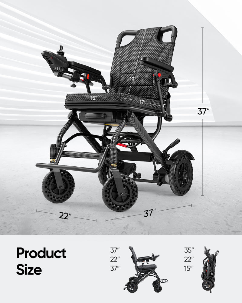 Furgle Electric Wheelchair Lightweight Folding Wheelchair for Adults Seniors Black
