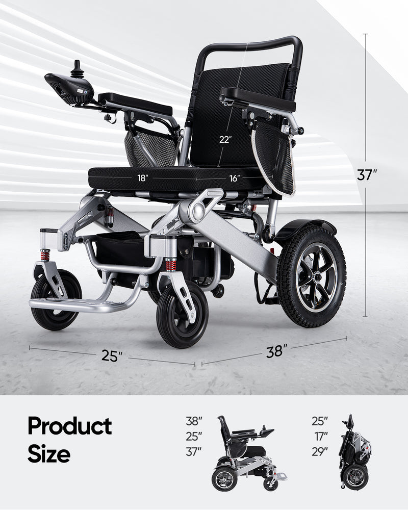 Furgle Electric Wheelchair Foldable Powful Wheelchair for Adults Senior,25"L x 38"W x 37"H Black Silver
