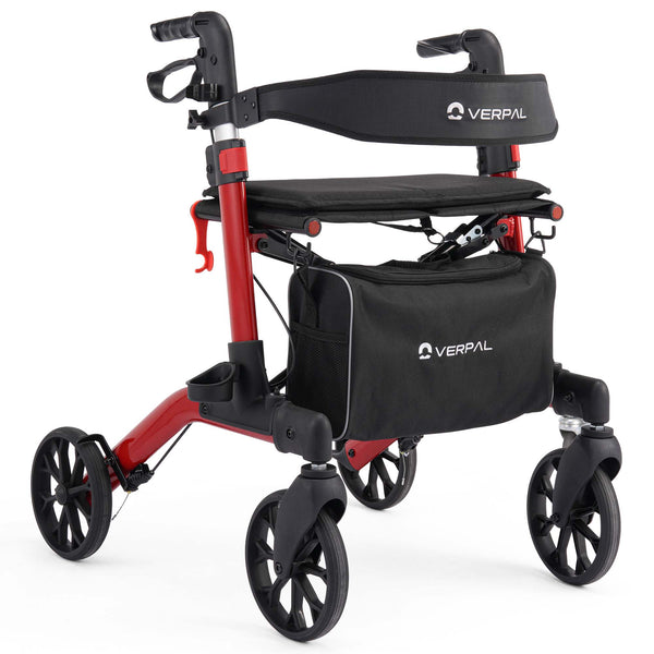 Furgle Rollator Walker for Seniors, Lightweight Folding Rolling Walker with Seat and Backrest for Seniors and Adult, Red