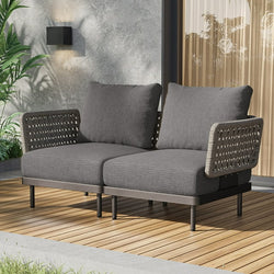 Cottinch Loveseat Sofa Patio Furniture All-Weather Sectional Sofa Rattan Conversation Set with Cushions,Dark Gray