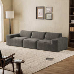 Cottinch Oversize 3 Seats Modular Sectional Sofa Convertible Corduroy Couch Chaise Indoor Furniture for Living Room,Gray