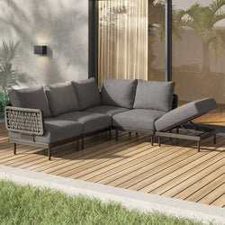 Cottinch 5-Piece L Shape Patio Sectional Sofa with Ottoman,All-Weather Rattan Conversation Set,Modular Sofa,Dark Gray