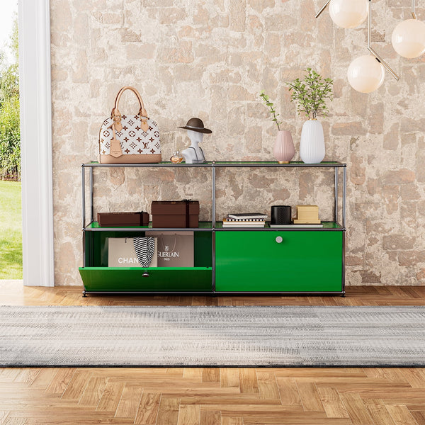 Cottinch Metal Storage Cabinet Freestanding Floor Garage Cabinets with 2 Doors and 2 Shelves for Living Room,Home Office,Green