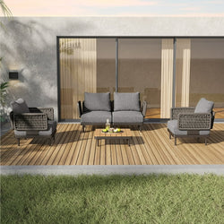 Cottinch 5-Piece Patio Furniture Modular Sectional Sofa with Coffee Table,All-Weather Rattan Conversation Set,Dark Gray