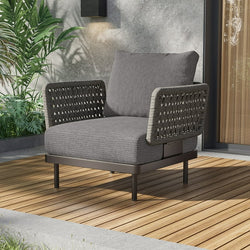 Cottinch Single Sofa Patio Furniture Modular Sectional Sofa,All-Weather Rattan Armchair with Cushion,Dark Gray
