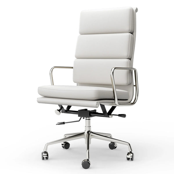 Cottinch Genuine Leather Office Chair,Ergonomic Upholstered Desk Chair,Swivel Computer Chair,Lumbar Support,High Back,White