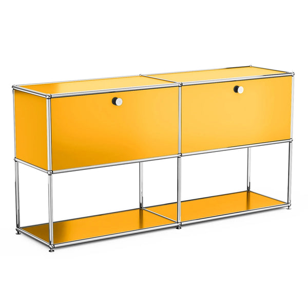 Cottinch Metal Storage Cabinet Freestanding Floor Garage Cabinets with 2 Doors and 2 Shelves for Living Room,Home Office,Yellow