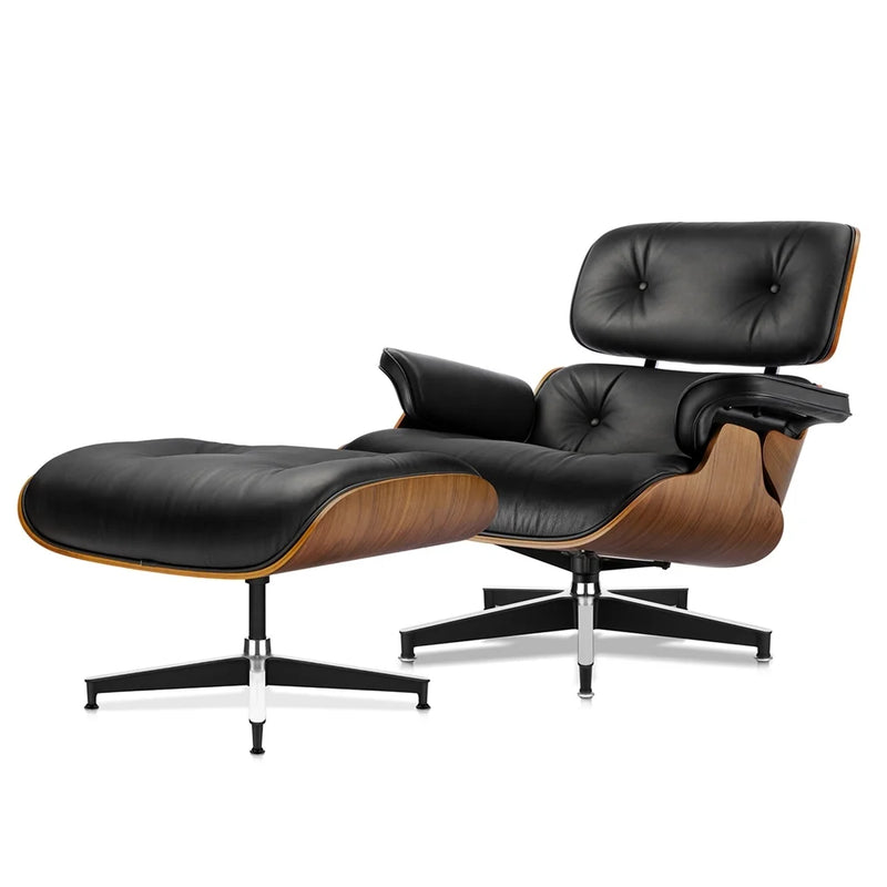 eChamp Mid Century Lounge Chair and Ottoman, Chaise Lounge Chair, Top Grain Leather Sofa for Living Room, Office, Study