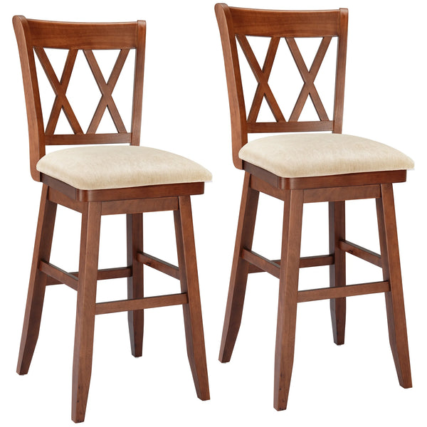 Cottinch 30" Swivel Counter Height Bar Stools with Back, Cloth Square Barstools for Kitchen Counters, Set of 2, Walnut