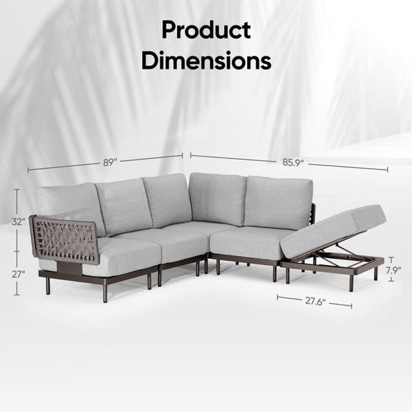 Cottinch 5-Piece Patio Furniture L Shape Sectional Sofa with Ottoman,All-Weather Rattan Conversation Set Modular Sofa,Gray