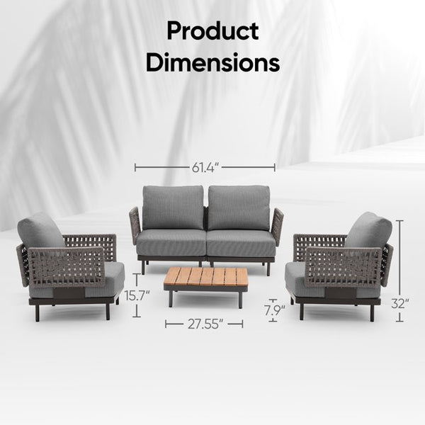 Cottinch 5-Piece Patio Furniture Modular Sectional Sofa with Coffee Table,All-Weather Rattan Conversation Set,Dark Gray