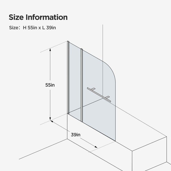 Cottinch 39" W x 55" H Folding Frameless Tub Door Clear Glass Shower Doors,Silver