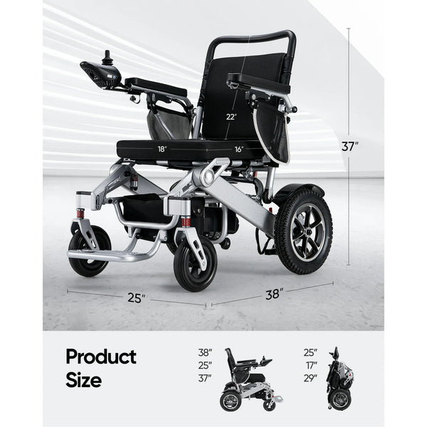 Furgle Electric Wheelchairs for Adults,Lightweight Foldable Power Wheelchair,All Terrain,Intelligent Brake,Support 330lbs,500W Motors,25 Miles Range,Black Silver