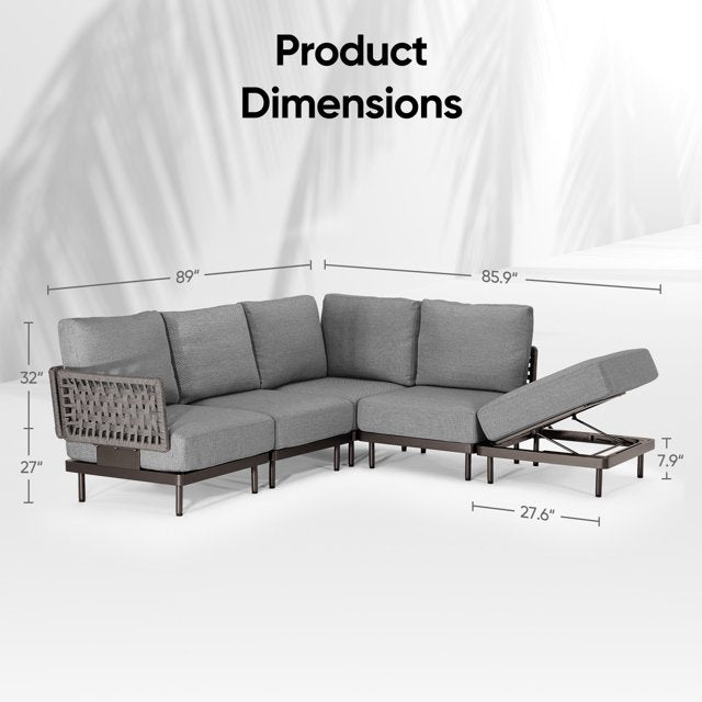 Cottinch 5-Piece L Shape Patio Sectional Sofa with Ottoman,All-Weather ...