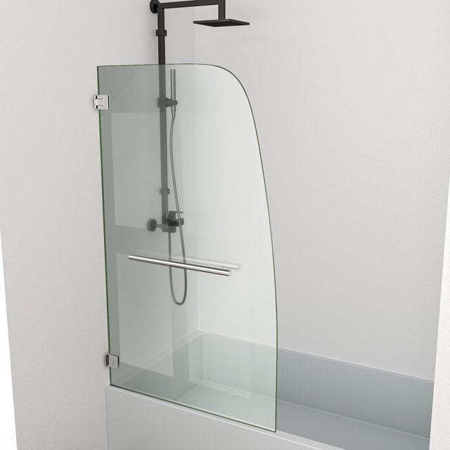 Cottinch 34"W x 58"H Hinged Frameless Tub Door,Clear Glass, Chrome