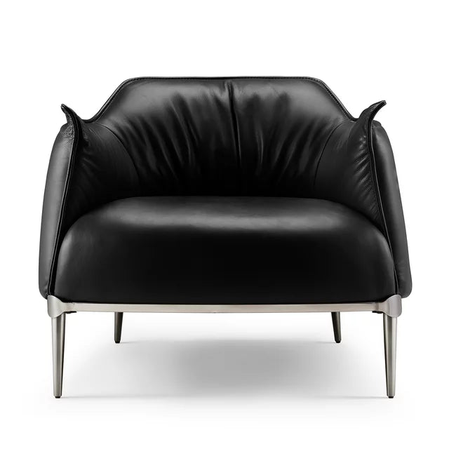 Cottinch PU Leather Single Sofa, Modern Accent Armchair with Carbon Steel Foot, for Living Room, Bedroom, Black