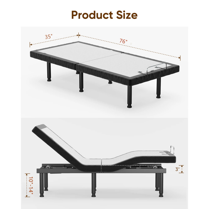 eChamp Electric Adjustable Bed Frame Base with Massage,Remote Controller,No Mattress, Twin Size