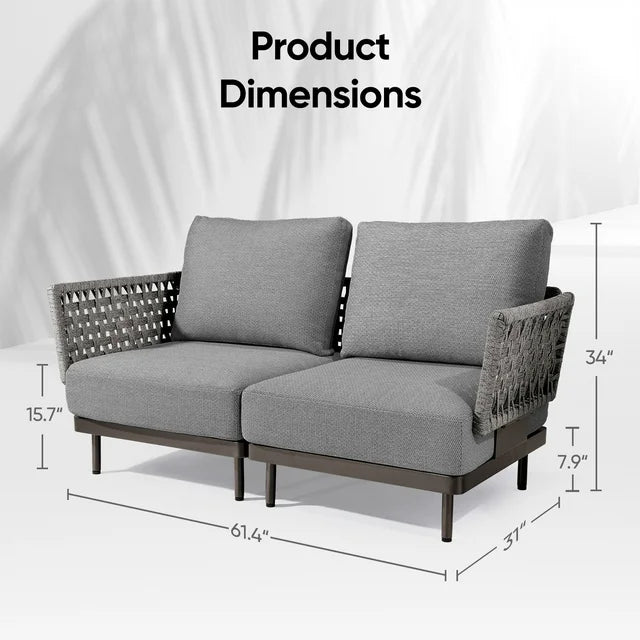 Cottinch Loveseat Sofa Patio Furniture All-Weather Sectional Sofa Rattan Conversation Set with Cushions,Dark Gray