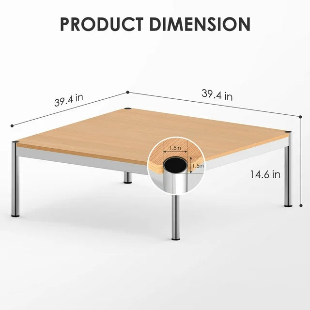 Cottinch 39.4" Square Coffee Table Modern Metal Coffee Table Simple Tea Table for Living Room,Wood Color