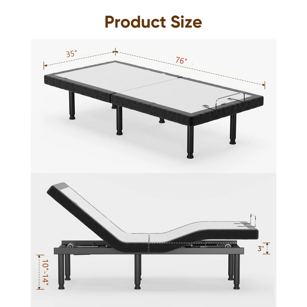 Cottinch Adjustable Bed Base Frame Twin Size for Stress Management with Massage, Remote Control