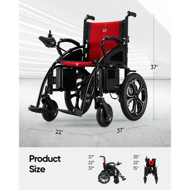 VERPAL Electric Powered Wheelchair Folding Motorized Wheelchairs for Adults,Elderly,13 Miles,300 lbs,Red