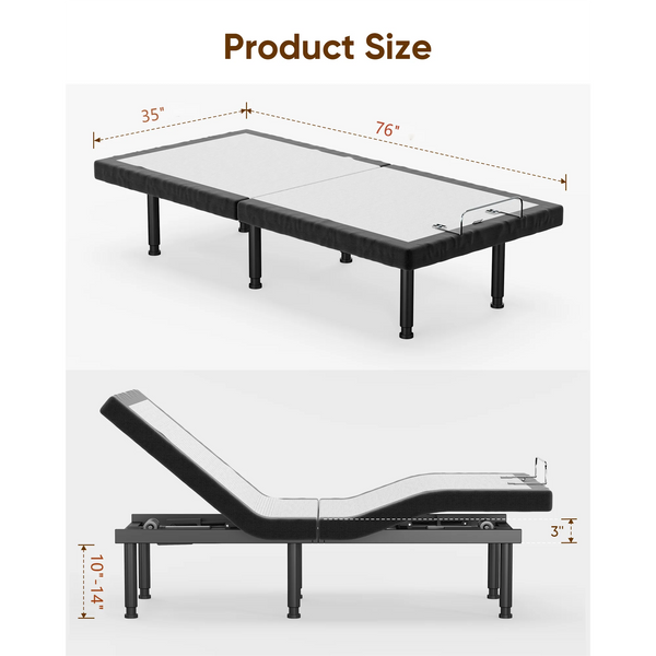 Cottinch Adjustable Bed Base Frame Twin-XL for Stress Management with Massage, Remote Control