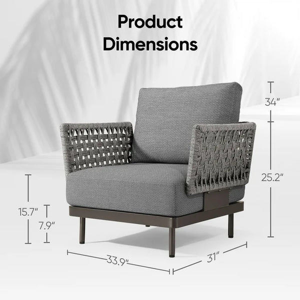 Cottinch Single Sofa Patio Furniture Modular Sectional Sofa,All-Weather Rattan Armchair with Cushion,Dark Gray