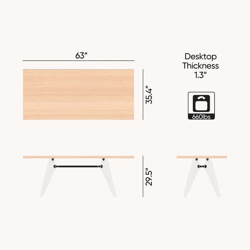 Cottinch 63 Inch Wood Dining Table Rectangular Farmhouse Dinner Tables for 2-4 People,White Legs