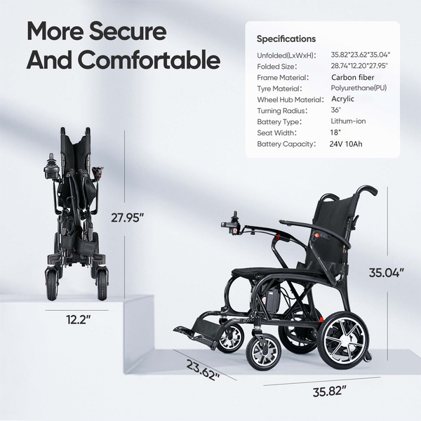 VERPAL Lightweight Foldable Electric Wheelchair 25.8lbs for Adults Seniors,Upgrade Carbon Fiber Motorized Power Wheelchair Mobility Scooter,Intelligent Brake,All Terrain,300lbs,3.7mph,Black