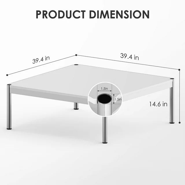 Cottinch 39.4" Square Coffee Table Modern Metal Coffee Table Simple Tea Table for Living Room,White