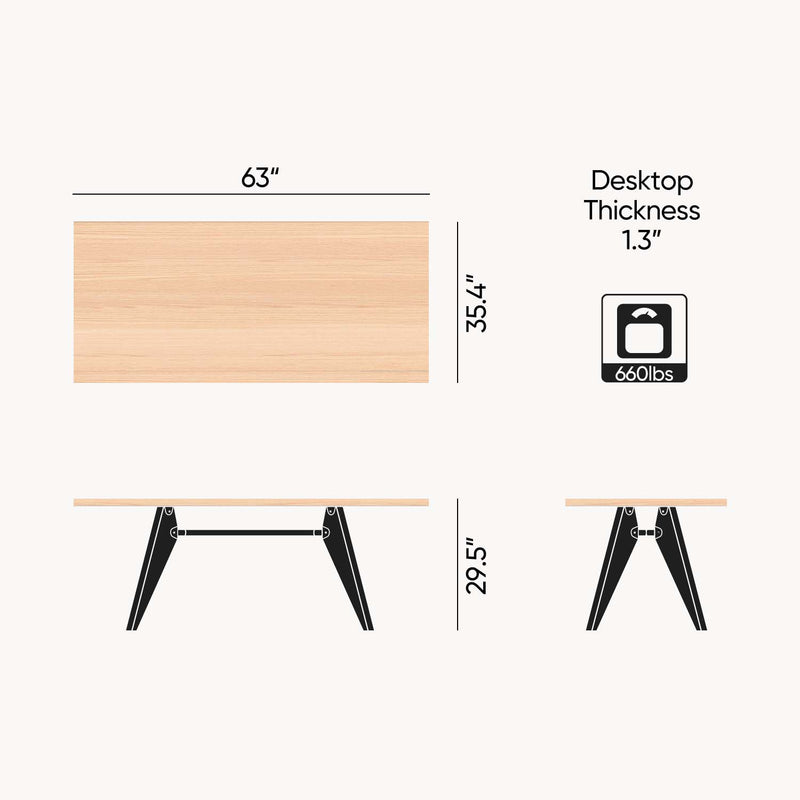 Cottinch 63 Inch Wood Dining Table Rectangular Farmhouse Dinner Tables for 2-4 People,Black Legs