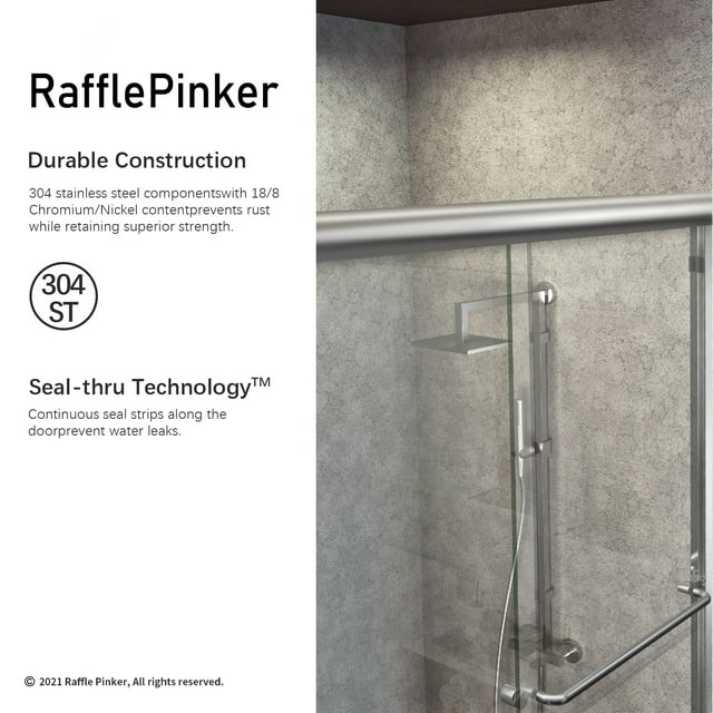 Furgle Semi-Frameless Shower Door 60" W x 70" H, Clear Glass, Nickel