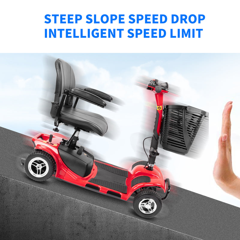 Furgle 4 Wheels Mobility Scooter, Electric Powered Wheelchair Device for Travel, Adults, Elderly, Red