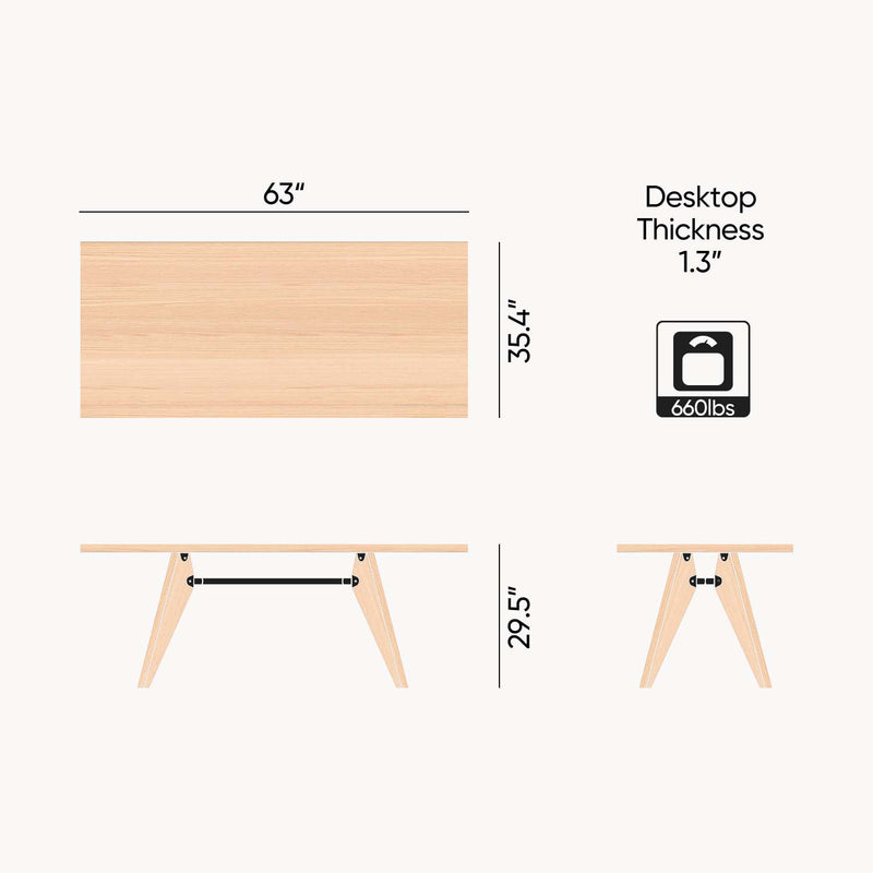 Cottinch 63 Inch Wood Dining Table Rectangular Farmhouse Dinner Tables for 2-4 People,Wood Legs