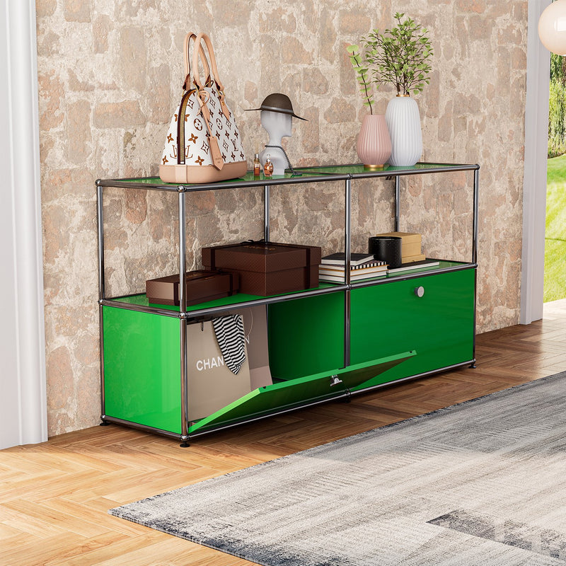 Cottinch Metal Storage Cabinet Freestanding Floor Garage Cabinets with 2 Doors and 2 Shelves for Living Room,Home Office,Green