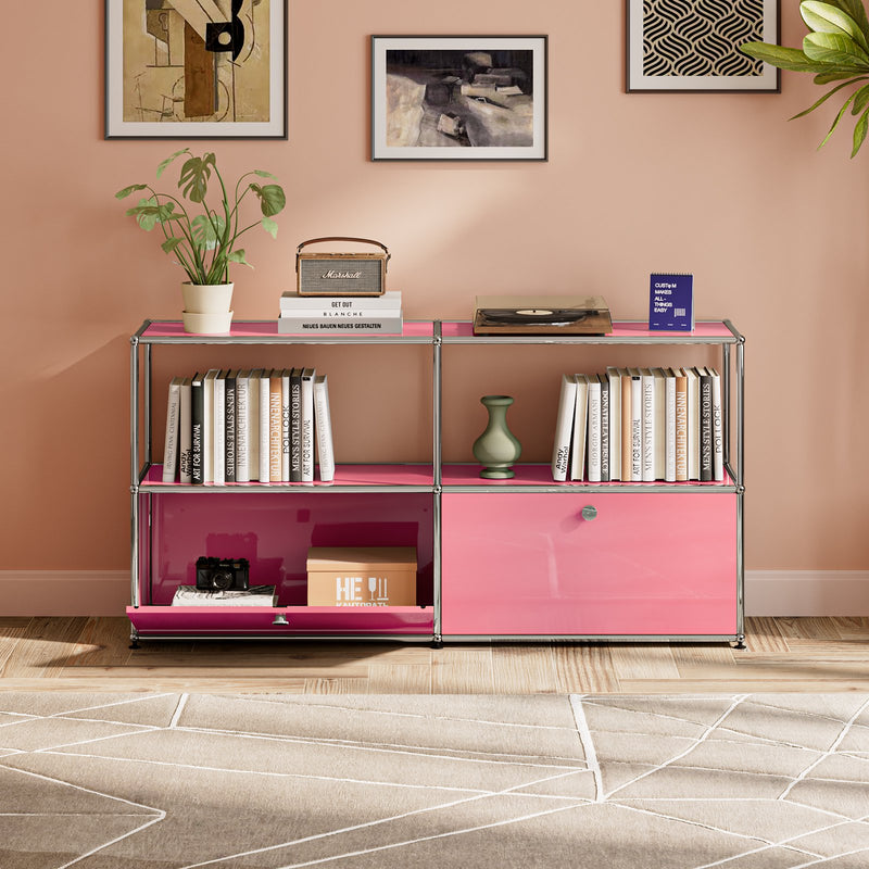 Cottinch Metal Storage Cabinet Freestanding Floor Garage Cabinets with 2 Doors and 2 Shelves for Living Room,Home Office,Pink