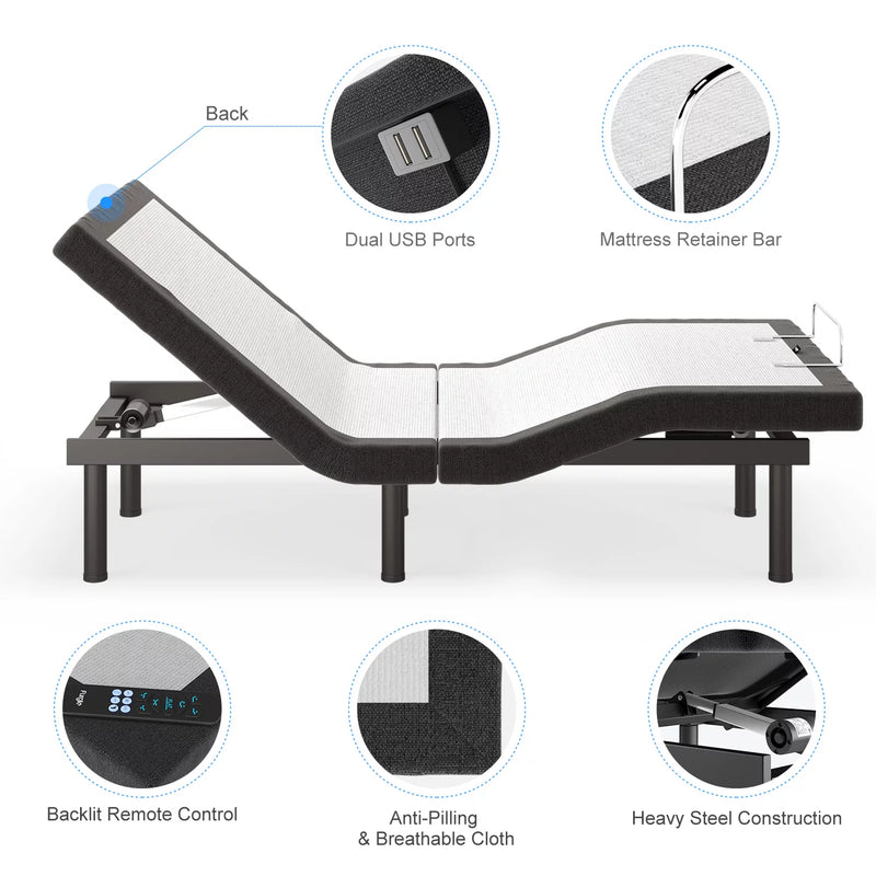 Cottinch Adjustable Bed Base Frame Split King for Stress Management with Massage, Remote Control