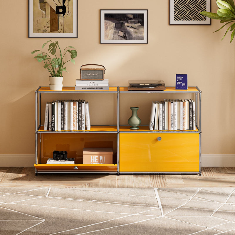 Cottinch Metal Storage Cabinet Freestanding Floor Garage Cabinets with 2 Doors and 2 Shelves for Living Room,Home Office,Yellow