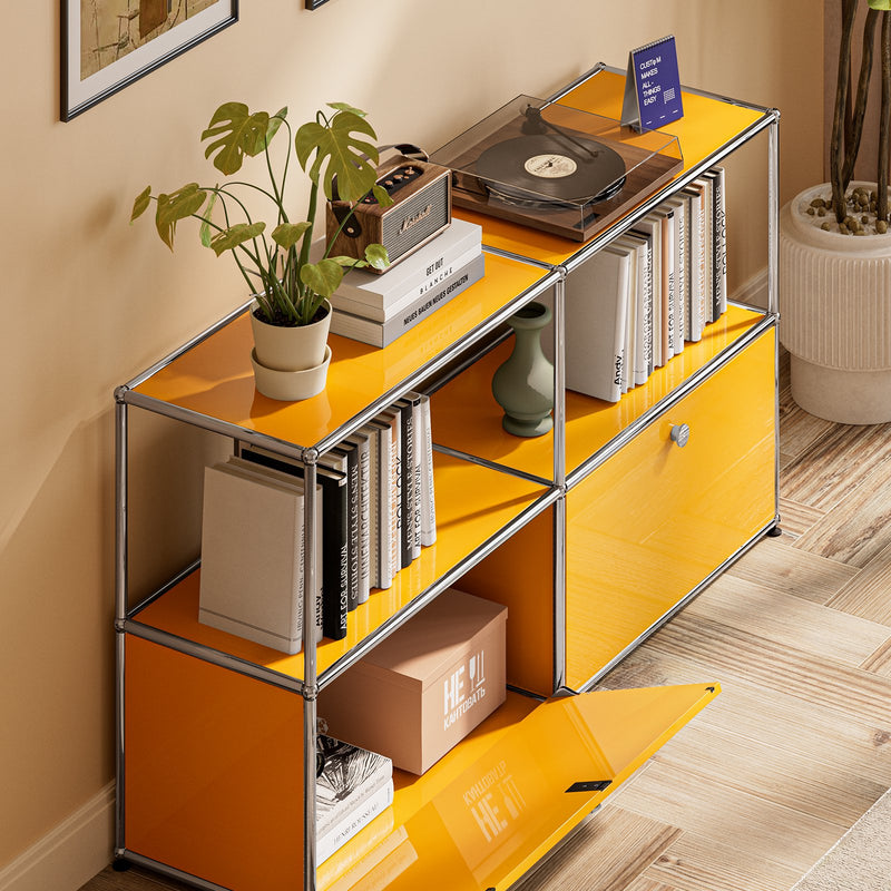 Cottinch Metal Storage Cabinet Freestanding Floor Garage Cabinets with 2 Doors and 2 Shelves for Living Room,Home Office,Yellow