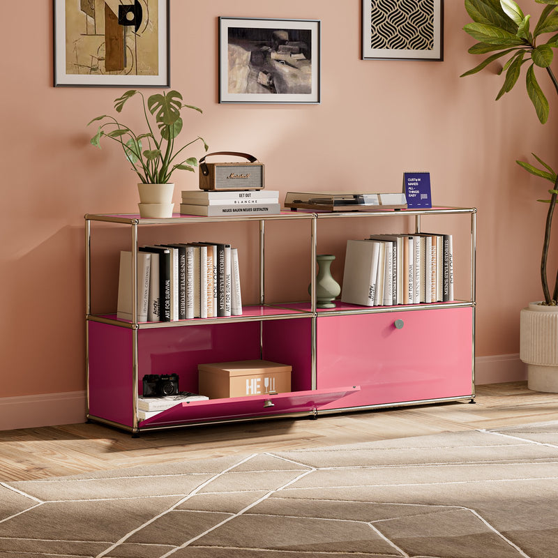 Cottinch Metal Storage Cabinet Freestanding Floor Garage Cabinets with 2 Doors and 2 Shelves for Living Room,Home Office,Pink