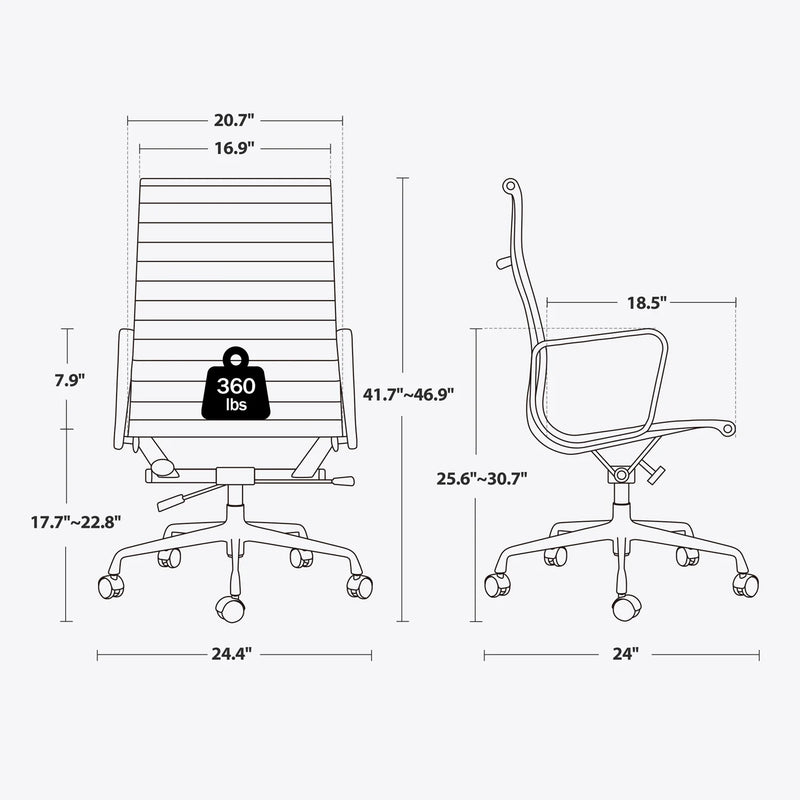 High-Back Ribbed Office Chair Adjustable Leather Executive Chair with Lumbar Support & Armrest,Swivel Computer Desk Chair,Black 1pc