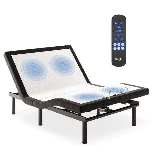 Cottinch Full Adjustable Bed Base Frame with 3-Speed Massage, Ergonomic Adjustable Bed Base Double Motor Bed Frame with Massage 2 USB Ports Head and Foot Incline with Wireless Remote Control