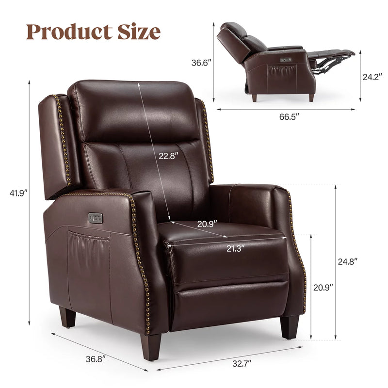 Cottinch Electric Power Recliner Chair Modern Upholstered Genuine Leather Reacliner Sofa Comfortable