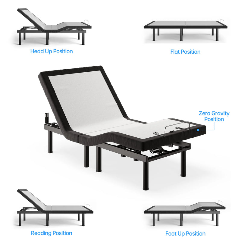 Twin Adjustable Bed Base Bed Frame with Head and Foot Tilt,USB Ports,Zero Gravity Position,Without Mattress