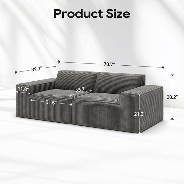 Cottinch Oversized Loveseat Modular Sectional Sofa Modern Corduroy Couch Two Corners Sofa for Living Room, Gray