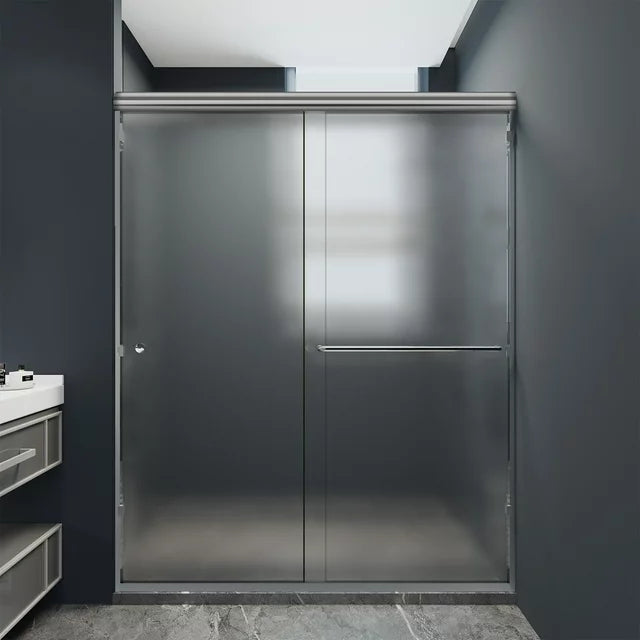 Furgle Semi-Frameless Shower Door 60" W x 70" H, Frosted Glass, Chrome